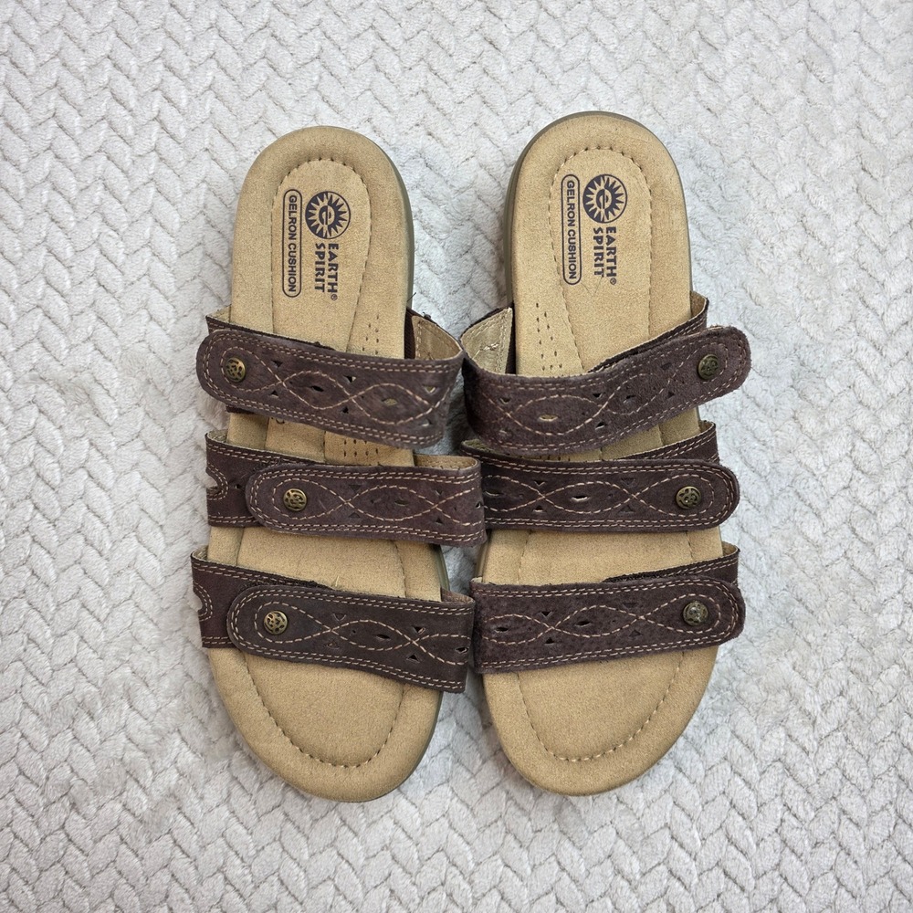 Earth Spirit Brown Gelron Cushion Slide Sandals WMES29ER118 Womens 10 Adjustable